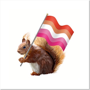 Red Squirrel with a Lesbian Pride Flag Posters and Art